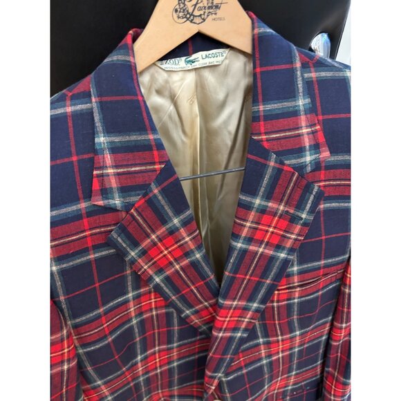 Vintage Izod Lacoste Mens Tartan Plaid Blazer Jacket Red Navy - Picture 4 of 8
